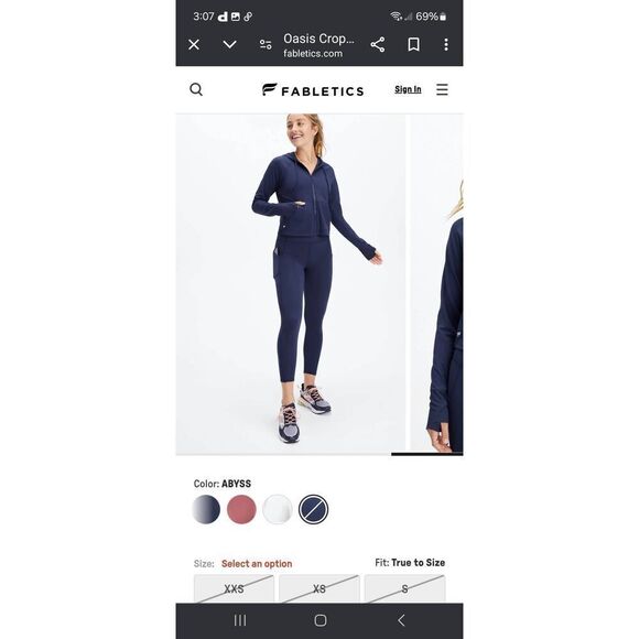 New XS Fabletics Abyss Blue Bailey Cropped Pureluxe Hoodie Jacket Athletic - Picture 4 of 8